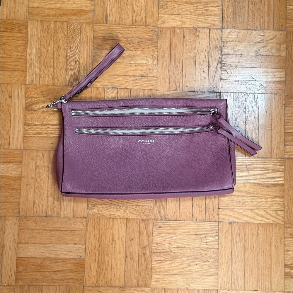 Coach Plum Pebbled Leather Wristlet Clutch
